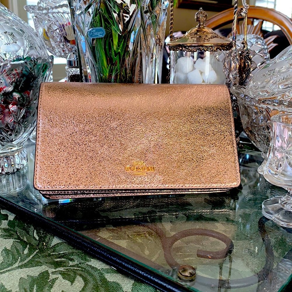 Coach crossbody or clutch Sparkly Rose Gold color